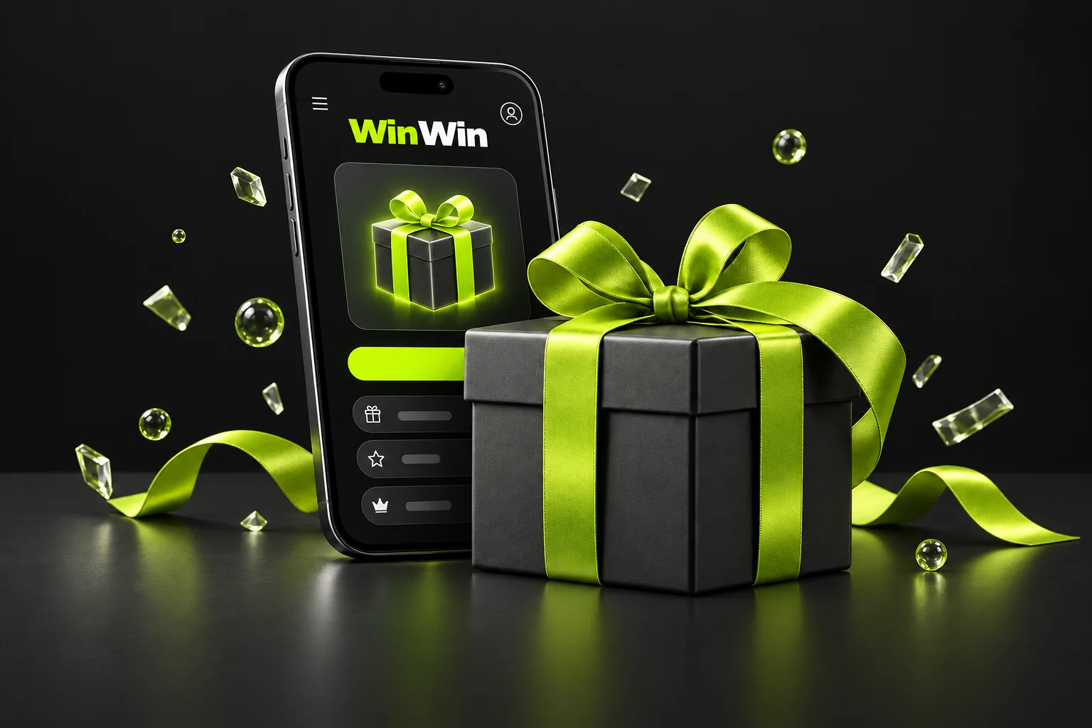 Gift box with a green ribbon for a WinWin promotion
